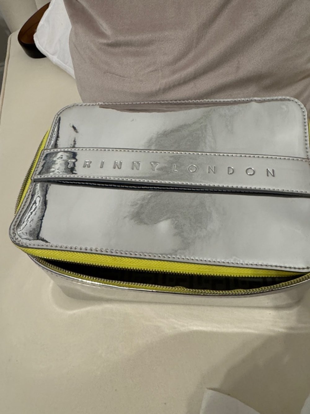 Tribute London Silver Makeup Travel Pouch with Yellow Trim